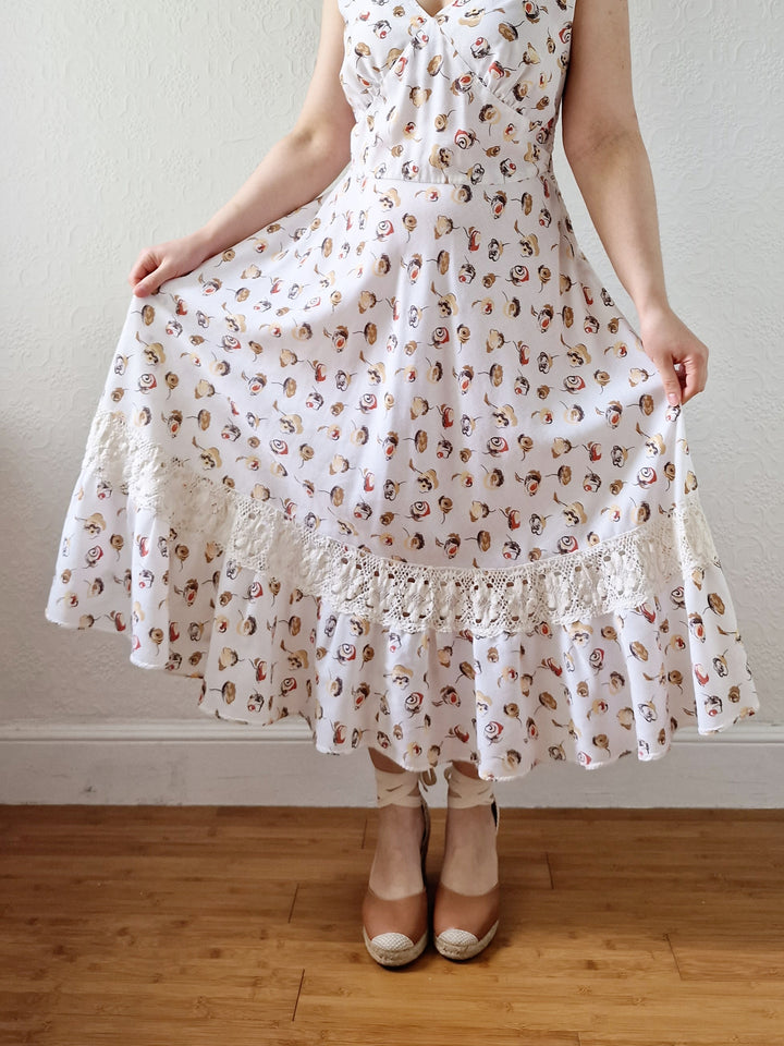 Vintage Handmade Cream Sleeveless Sundress with Crochet Detail - M/L