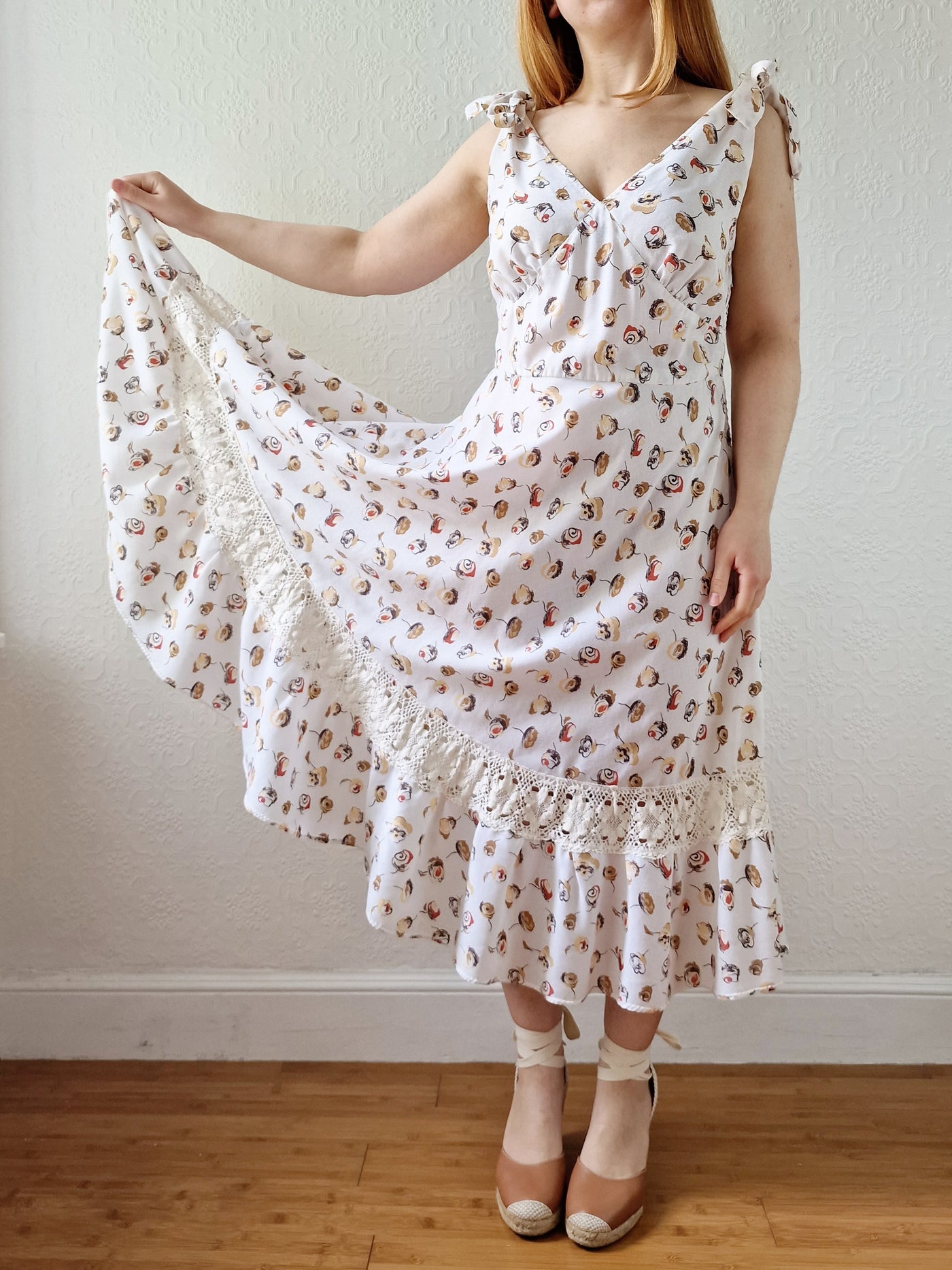 Vintage Handmade Cream Sleeveless Sundress with Crochet Detail - M/L