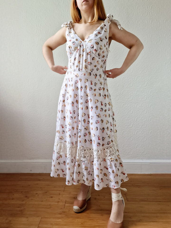 Vintage Handmade Cream Sleeveless Sundress with Crochet Detail - M/L