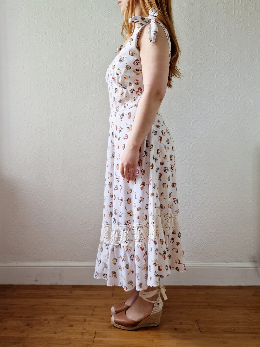 Vintage Handmade Cream Sleeveless Sundress with Crochet Detail - M/L