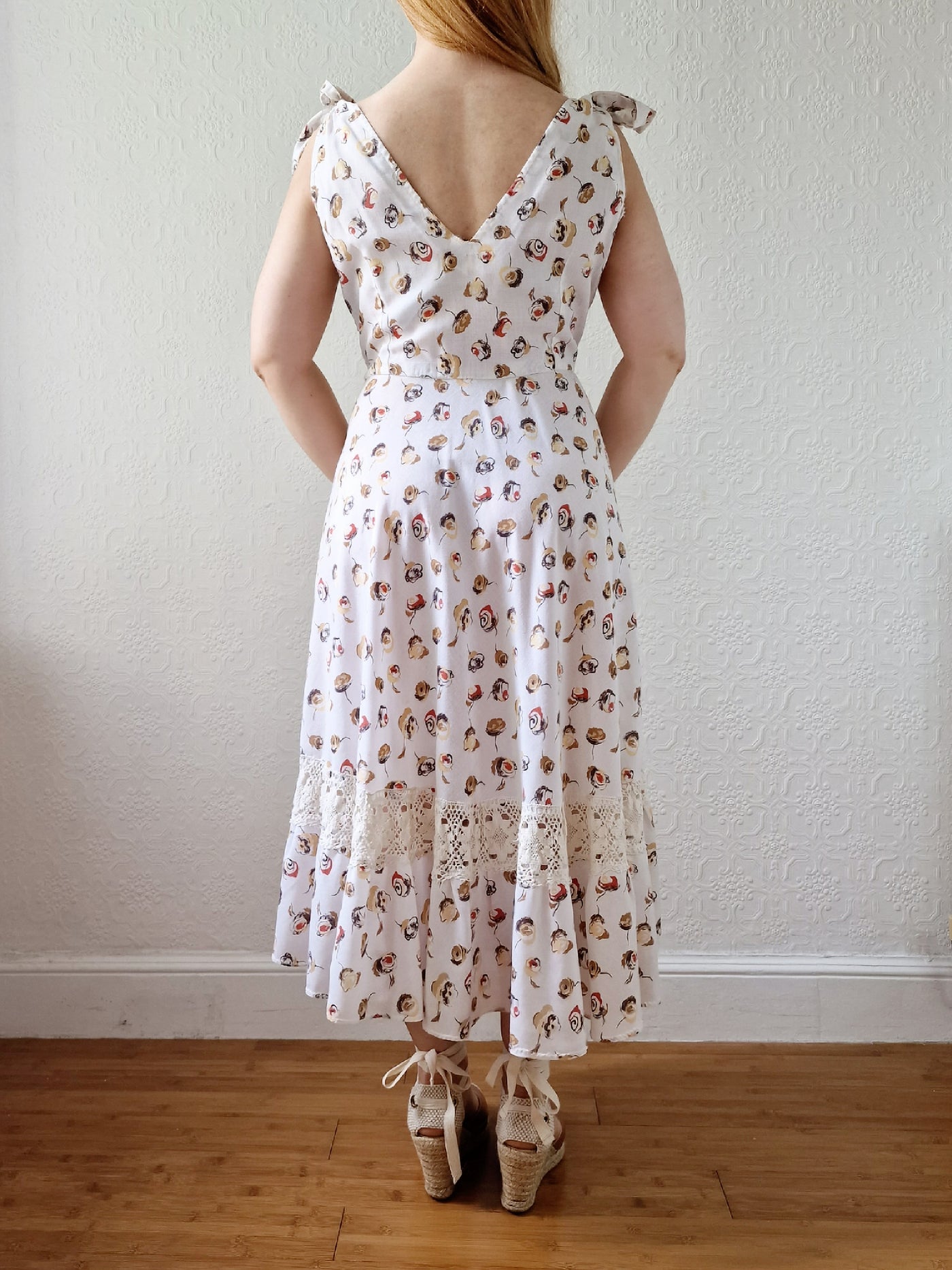 Vintage Handmade Cream Sleeveless Sundress with Crochet Detail - M/L