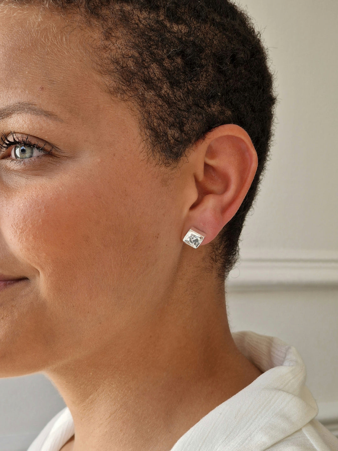 Vintage Silver Plated Chunky Square Stud Earrings