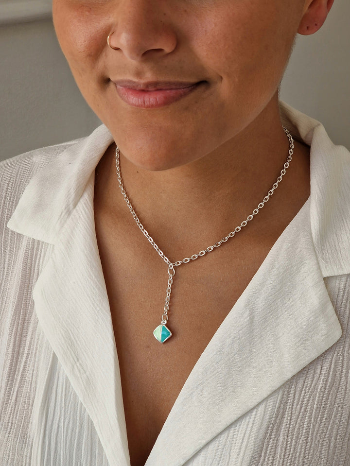 Vintage Silver Plated Cable Chain Pendant Necklace with Blue Enamel Charm