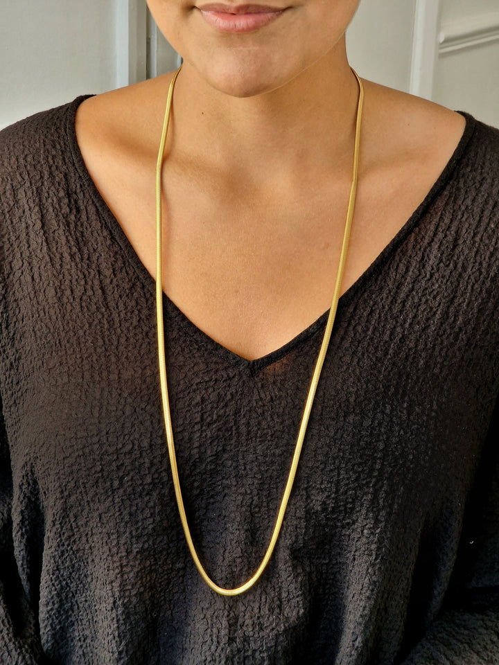 Vintage Gold Plated Thin Herringbone Chain Necklace