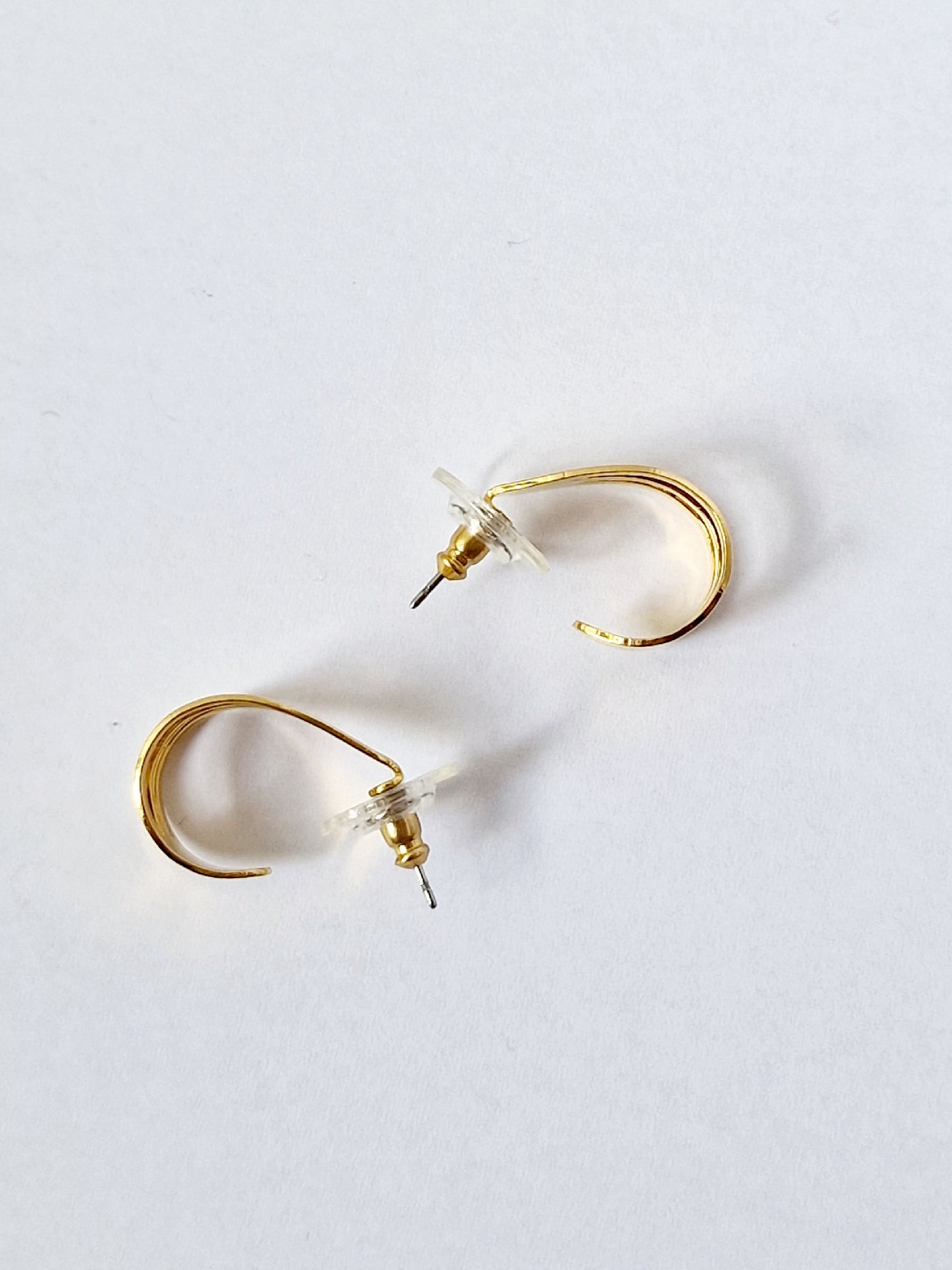 Vintage 80s Gold Plated Minimal Triple Hoop Earrings