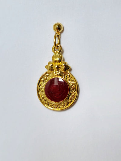 Vintage Gold Plated Round Drop Earrings with Dark Red Enamel