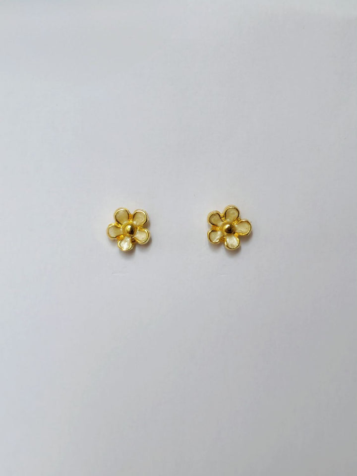 Vintage 80s Gold Plated Flower Enamel Stud Earrings