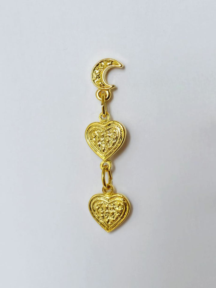 Vintage Gold Plated Crescent Moon & Heart Drop Earrings