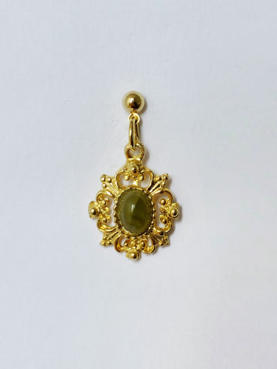 Vintage Gold Plated Victorian Style Ornate Drop Earrings with Faux Jade Stone