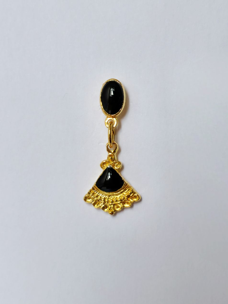 Vintage Gold Plated Art Deco Style Ornate Drop Earrings with Black Enamel