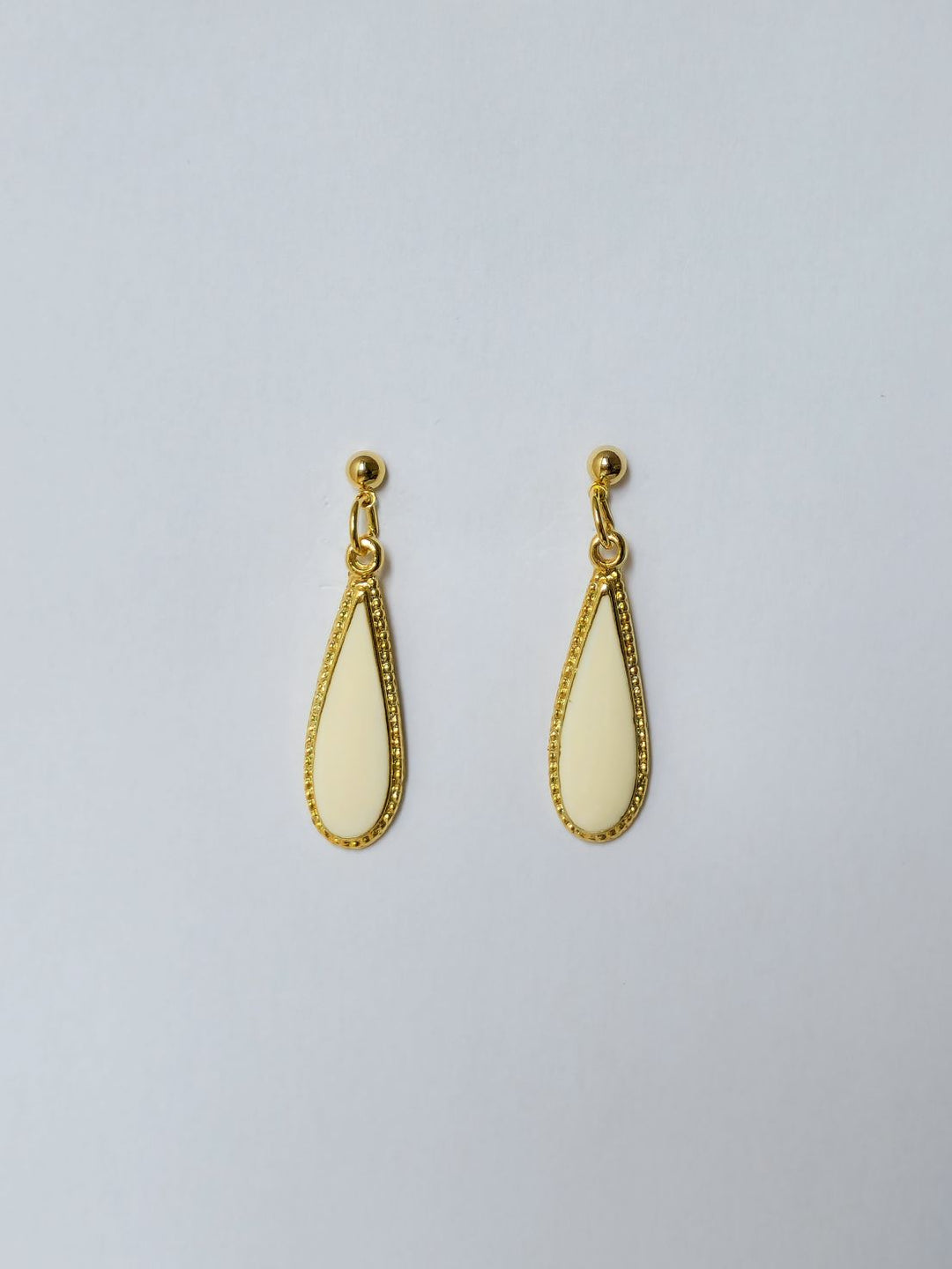 Vintage Gold Plated White Enamel Drop Earrings