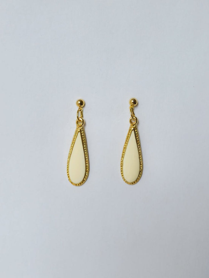 Vintage Gold Plated White Enamel Drop Earrings