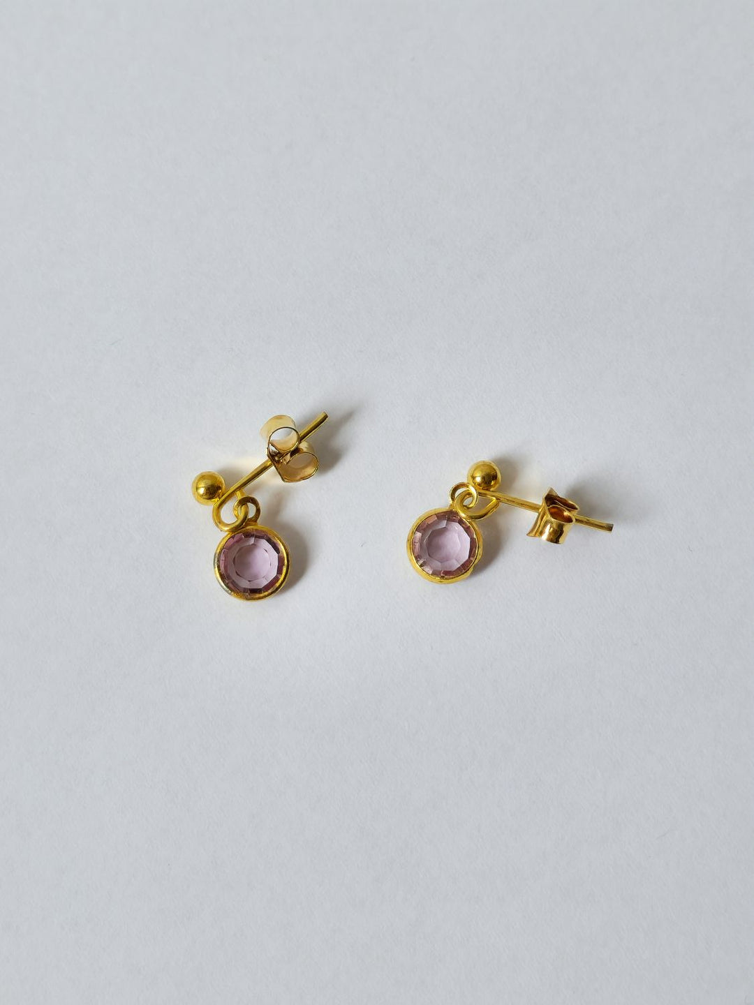 Vintage Gold Plated Lilac Purple Crystal Drop Earrings