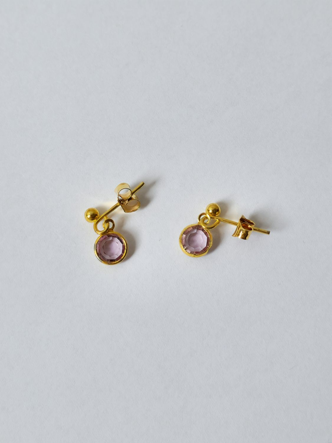 Vintage Gold Plated Lilac Purple Crystal Drop Earrings
