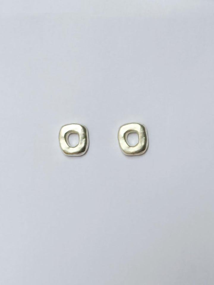 Vintage Silver Plated Chunky Organic Circle Matt Stud Earrings