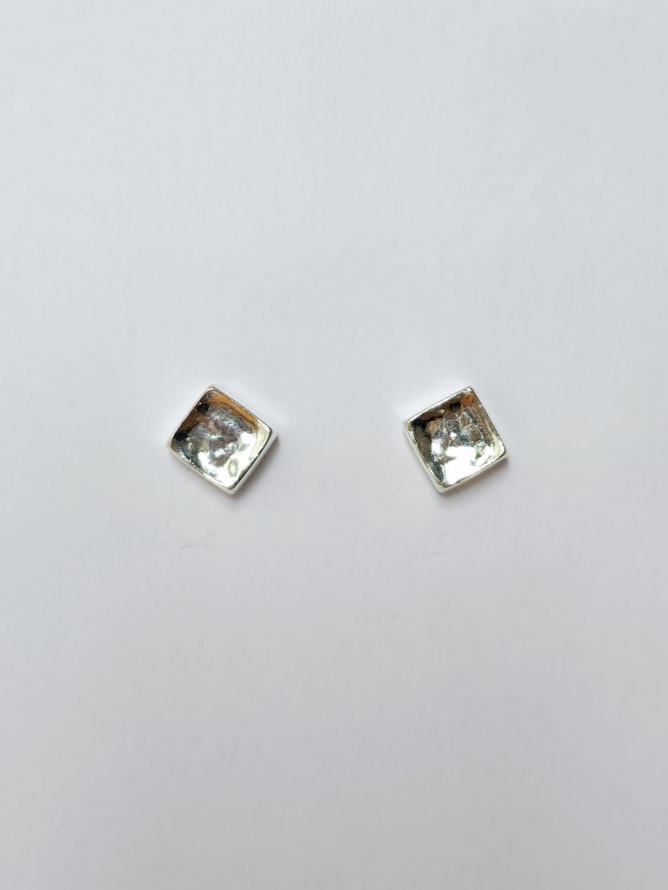 Vintage Silver Plated Chunky Square Stud Earrings