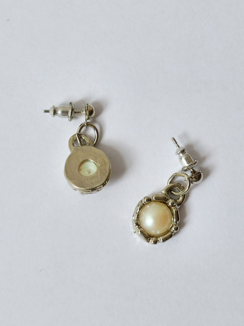 Vintage Silver Plated Drop Earrings with Pearl Charm