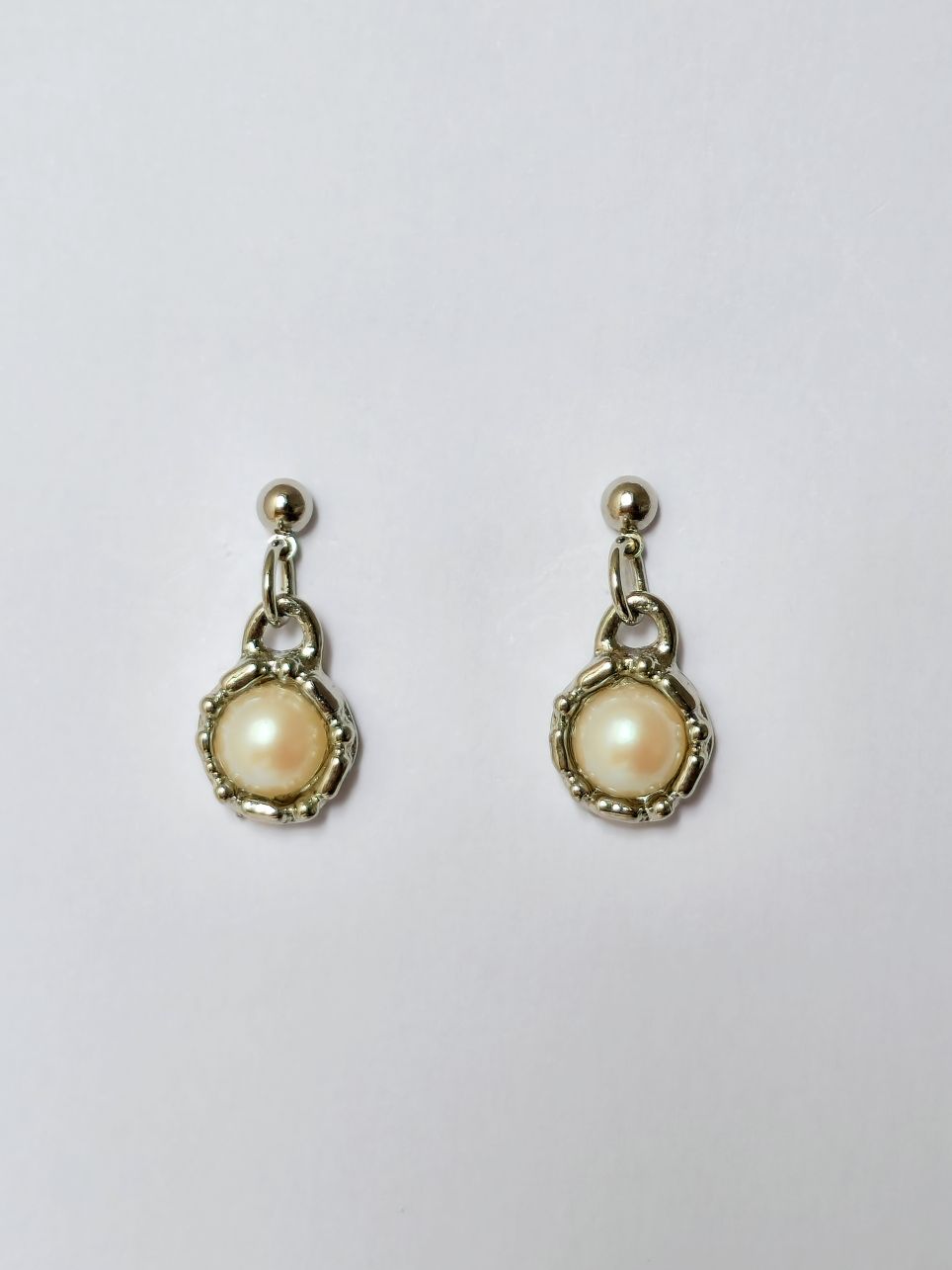 Vintage Silver Plated Drop Earrings with Pearl Charm