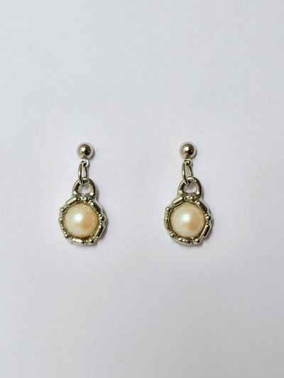 Vintage Silver Plated Drop Earrings with Pearl Charm