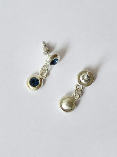 Vintage Silver Plated Drop Earrings with Blue Crystal Charm