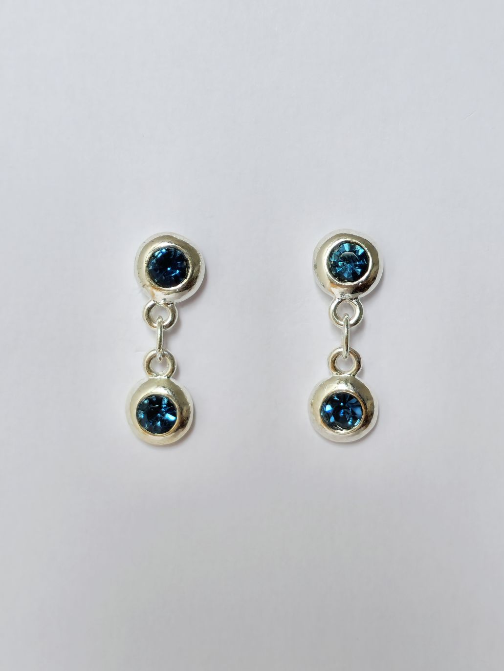 Vintage Silver Plated Drop Earrings with Blue Crystal Charm