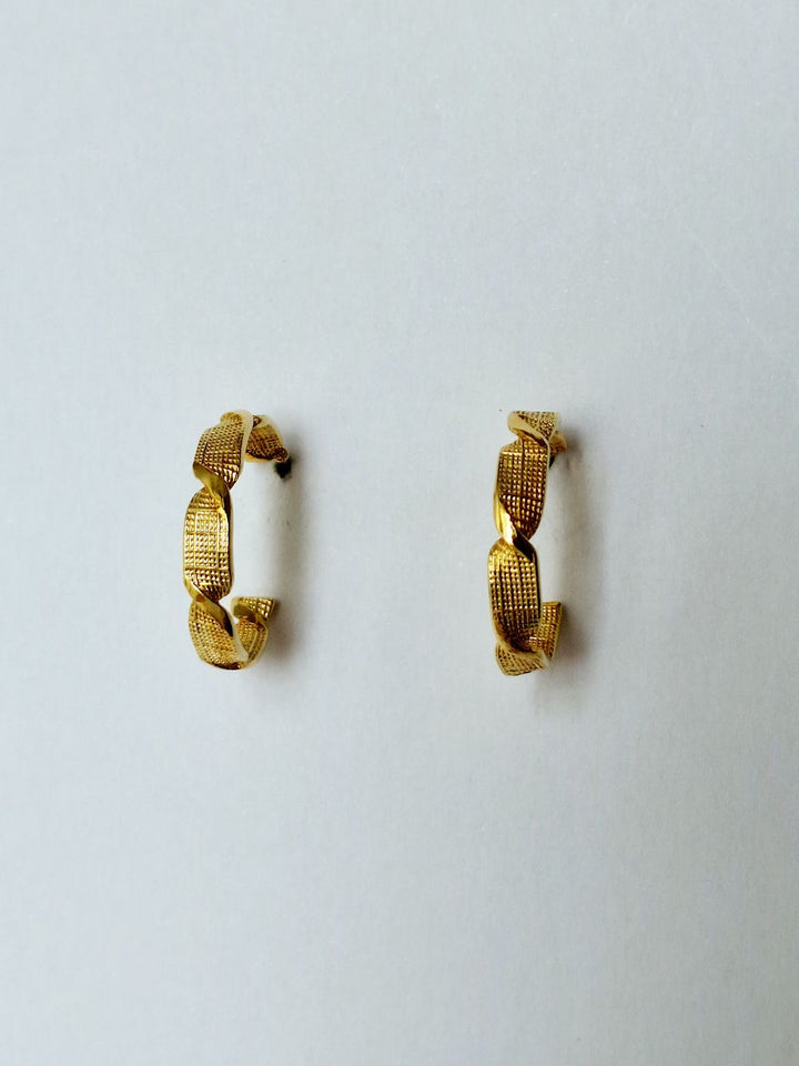 Vintage Gold Plated Textured Twist Hoop Earrings