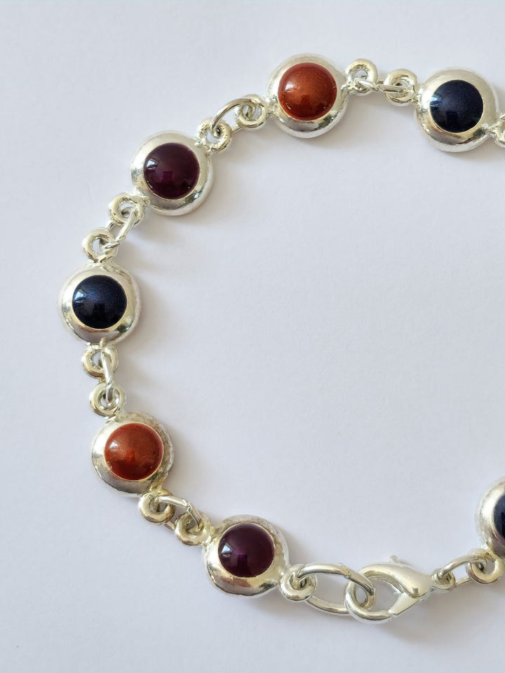 Vintage Silver Plated Chain Bracelet with Dark Enamel