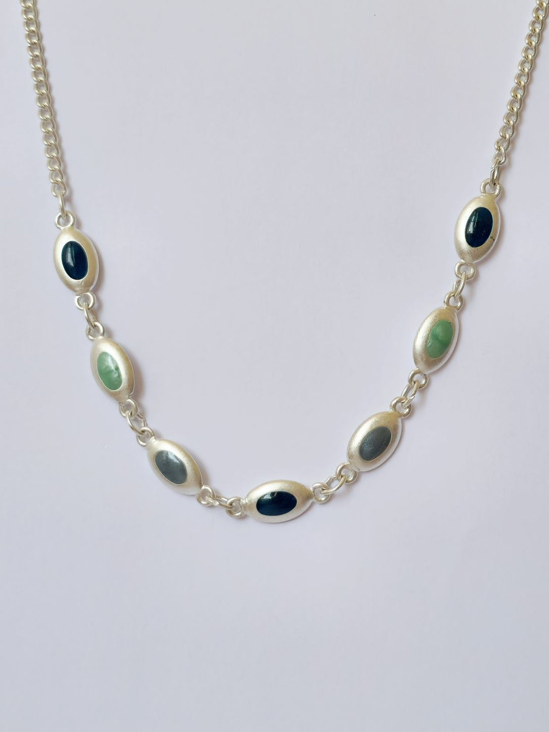 Vintage Silver Plated Curb Chain Necklace with Blue Enamel