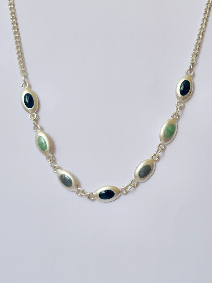 Vintage Silver Plated Curb Chain Necklace with Blue Enamel