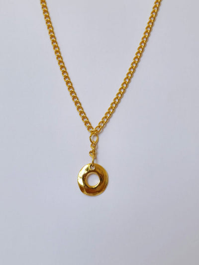 Vintage Gold Plated Curb Chain Pendant Necklace with Circle Charm