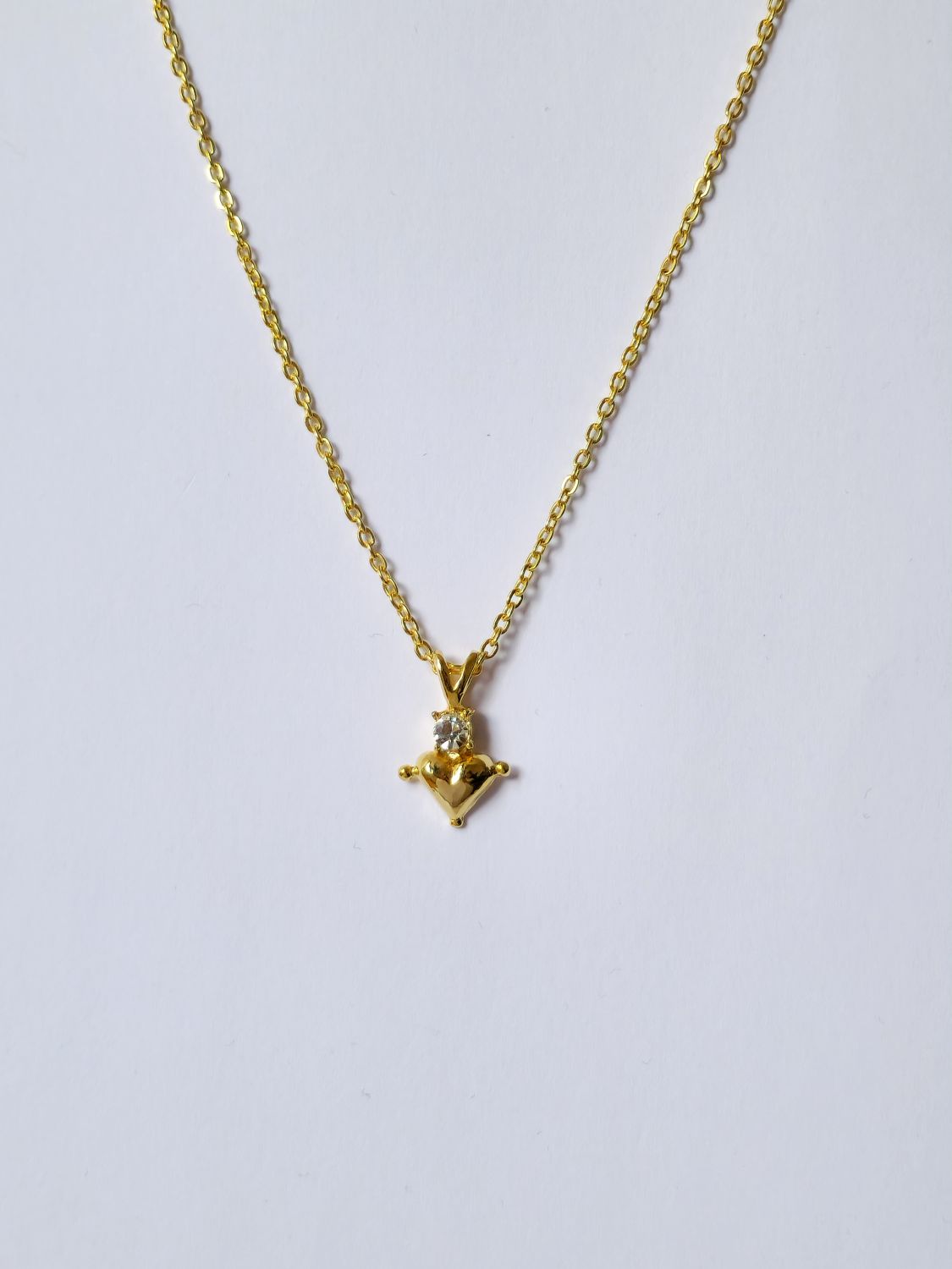 Vintage Gold Plated Thin Cable Chain Pendant Necklace with Heart Charm