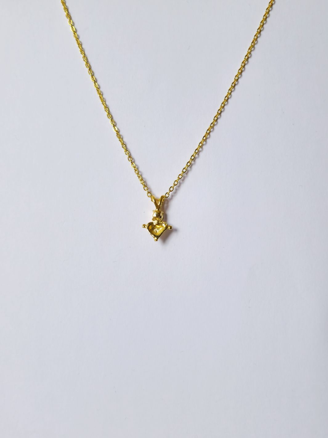 Vintage Gold Plated Thin Cable Chain Pendant Necklace with Heart Charm