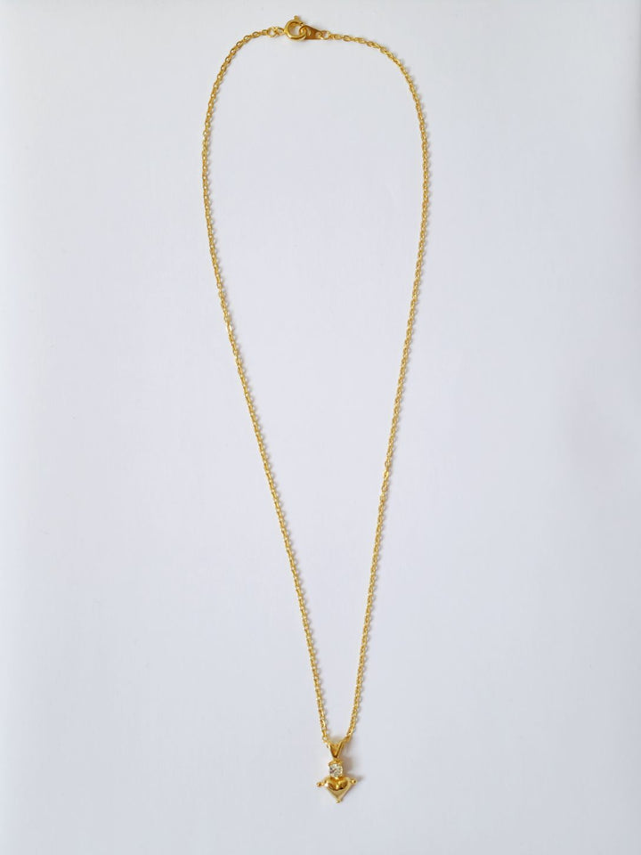 Vintage Gold Plated Thin Cable Chain Pendant Necklace with Heart Charm