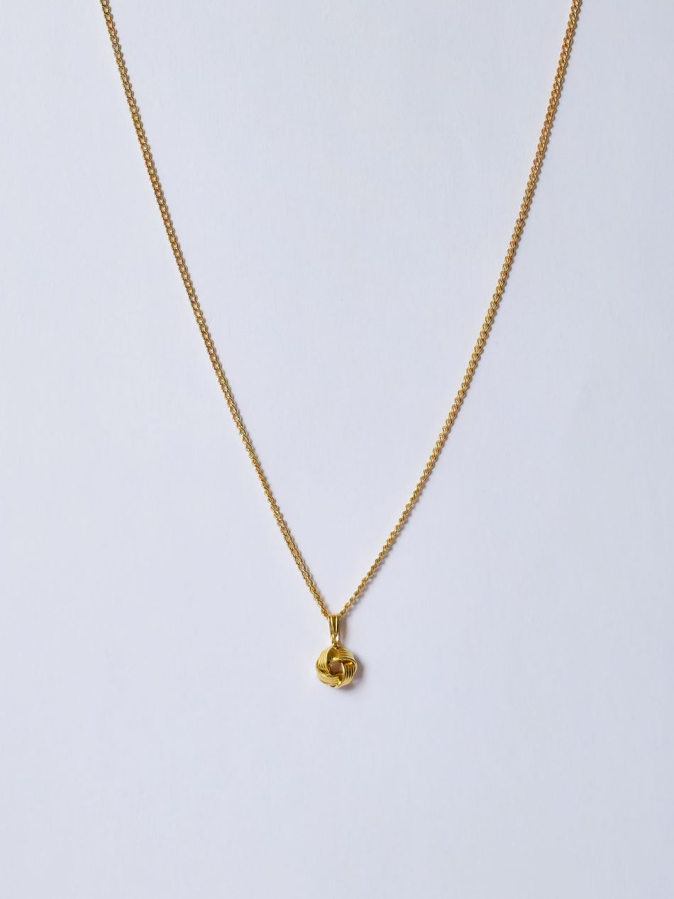 Vintage Gold Plated Thin Curb Chain Pendant Necklace with Twisted Knot Charm