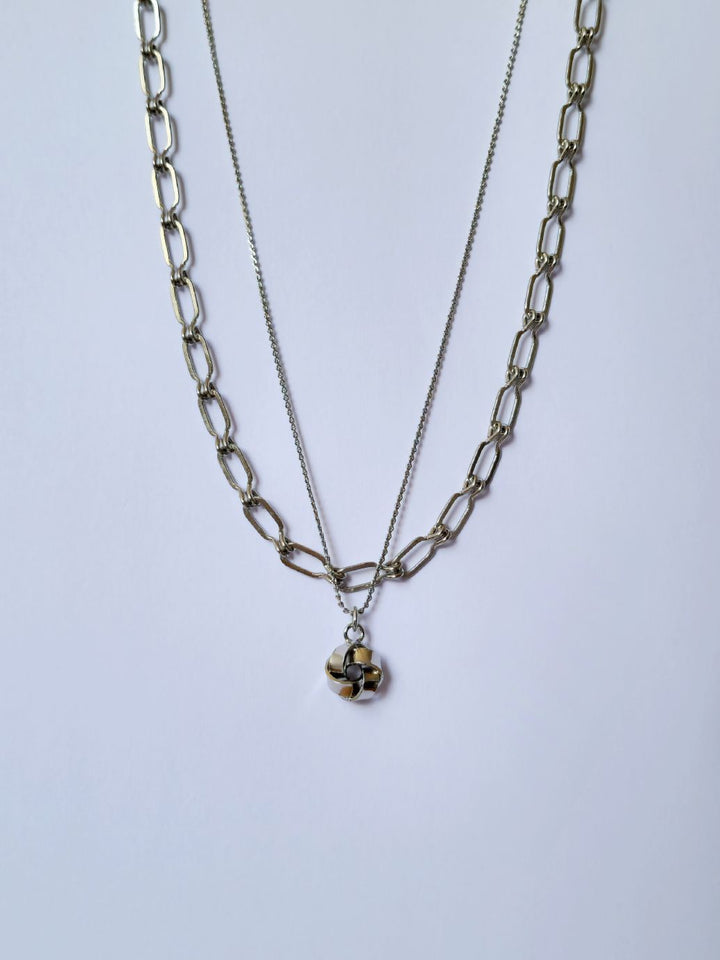 Vintage Silver Plated Chain Pendant Necklace with Twisted Knot Charm