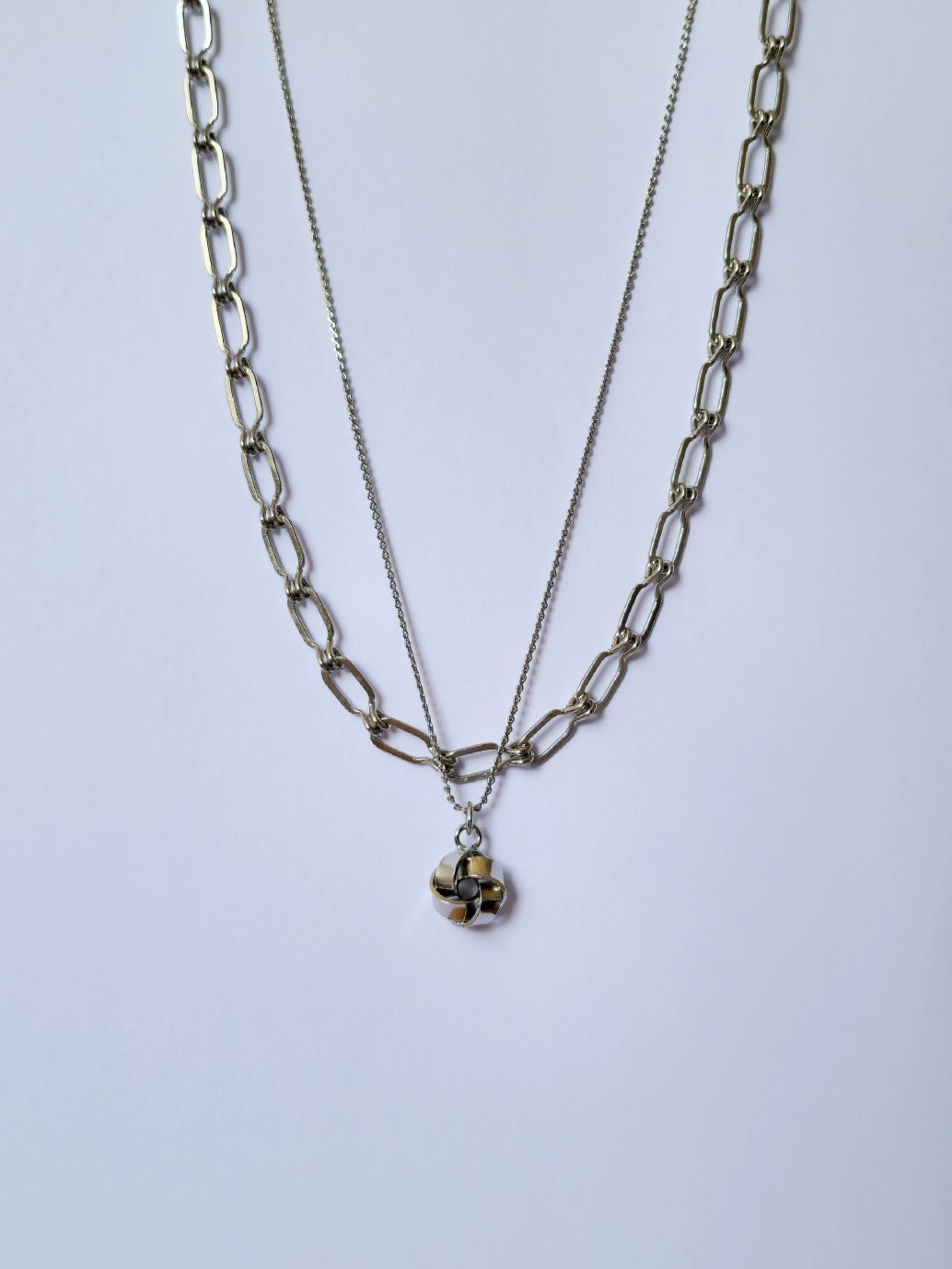 Vintage Silver Plated Chain Pendant Necklace with Twisted Knot Charm
