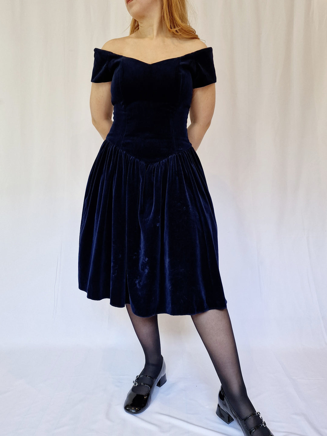 Vintage 90s Navy Blue Velvet Party Dress - M TORN vintage Vintage 90s Navy Blue Velvet Party Dress - M TORN vintage