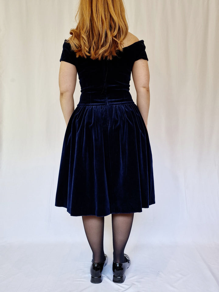 Vintage 90s Navy Blue Velvet Party Dress - M