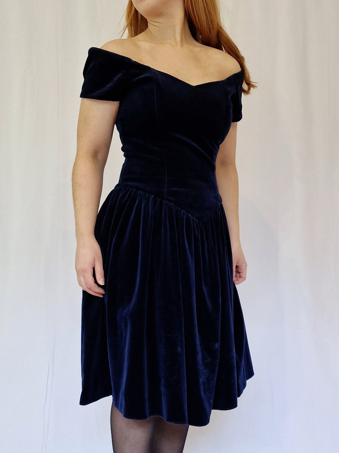 Vintage 90s Navy Blue Velvet Party Dress - M