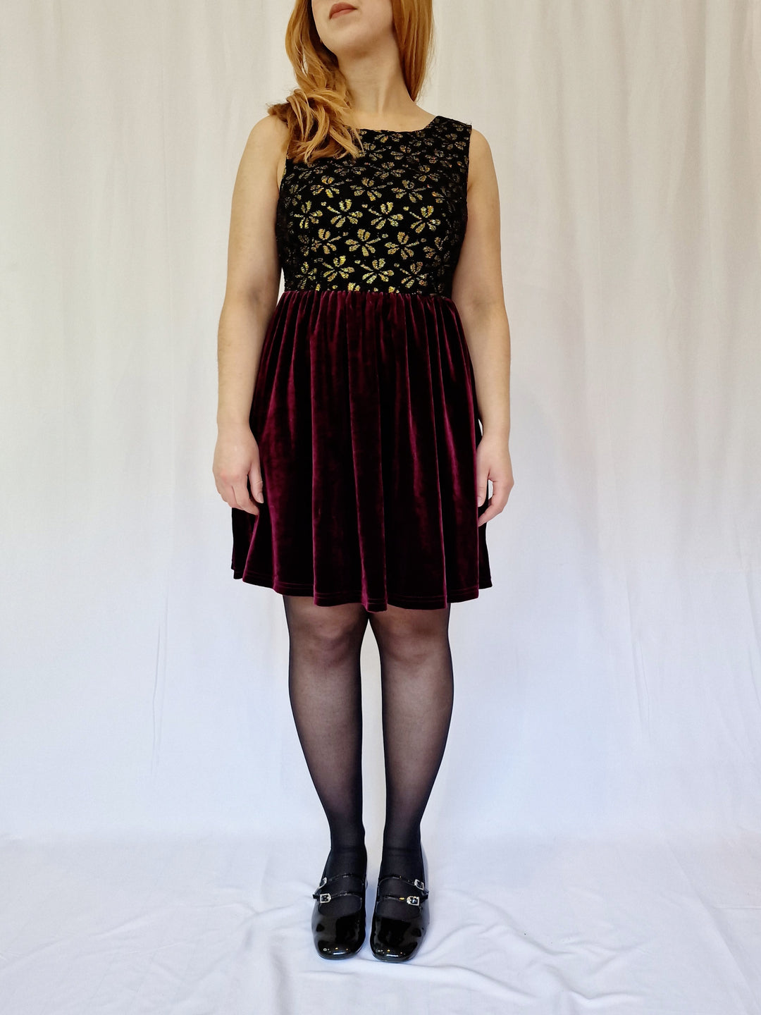 Vintage 90s Burgundy Velvet Skater Style Party Dress - S