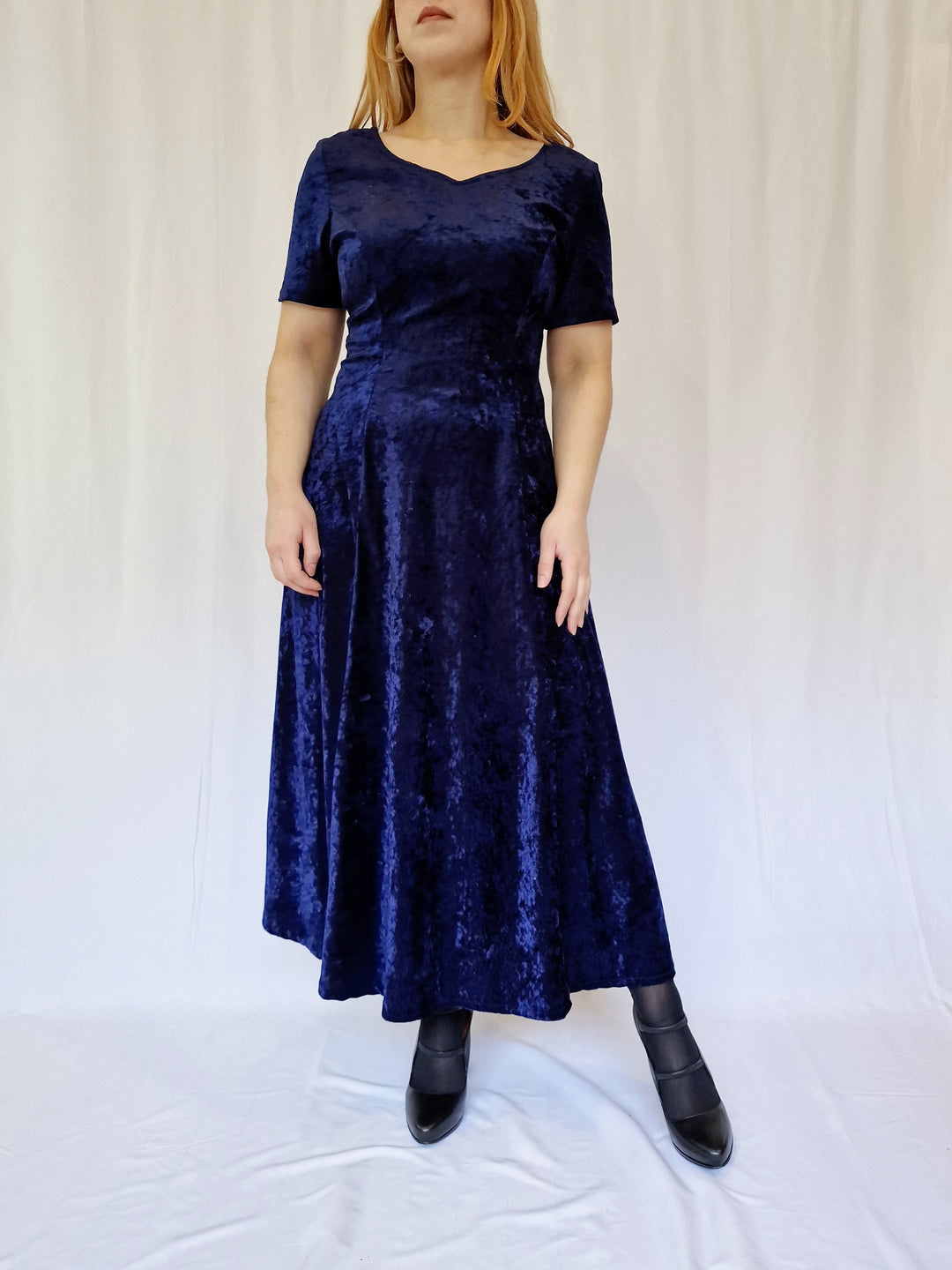 Vintage 90s Navy Blue Crushed Velvet Maxi Dress - L TORN vintage Vintage 90s Navy Blue Crushed Velvet Maxi Dress - L TORN vintage