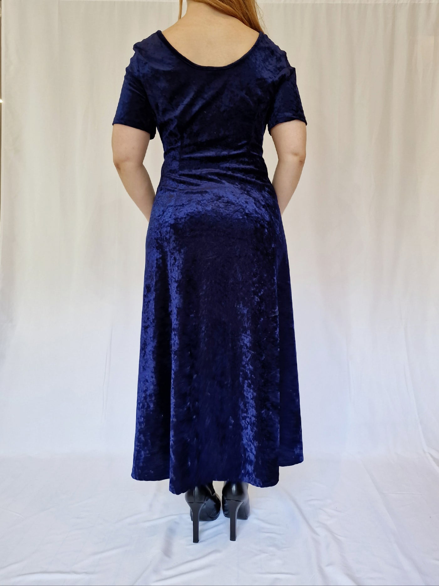 Vintage 90s Navy Blue Crushed Velvet Maxi Dress - L
