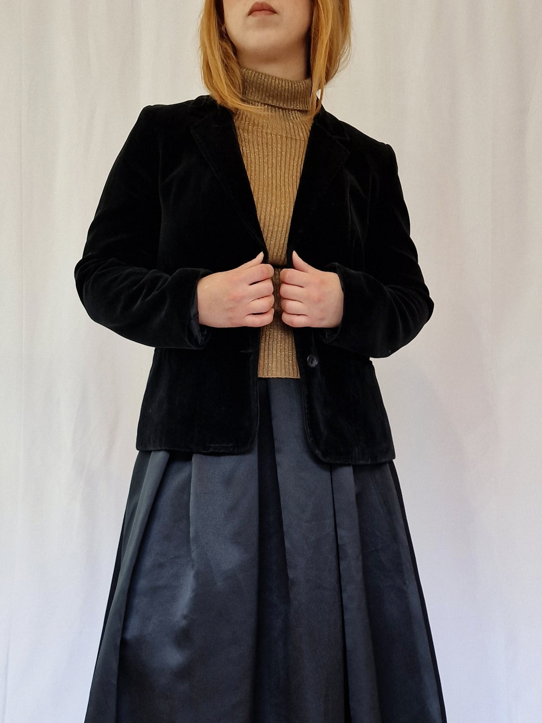 Vintage 80s Black Velvet Blazer Style Jacket - S