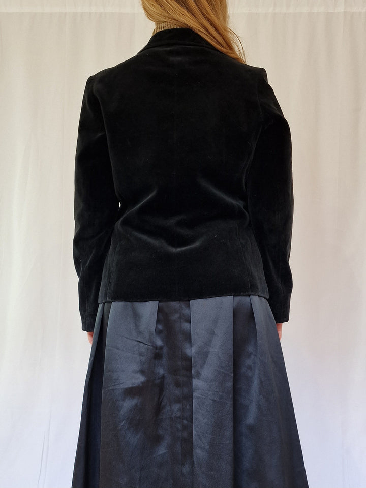 Vintage 80s Black Velvet Blazer Style Jacket - S