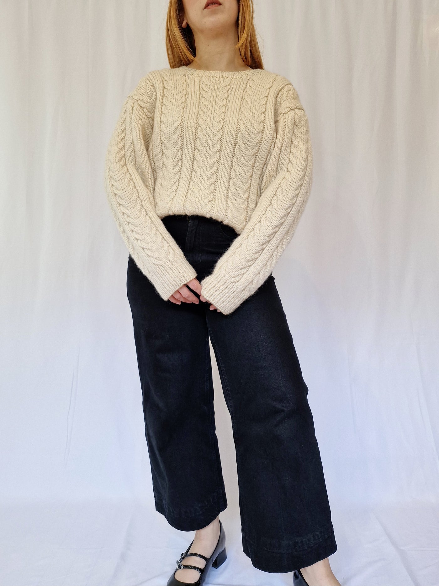 Vintage Crew Neck 100% Wool Aran Jumper - M
