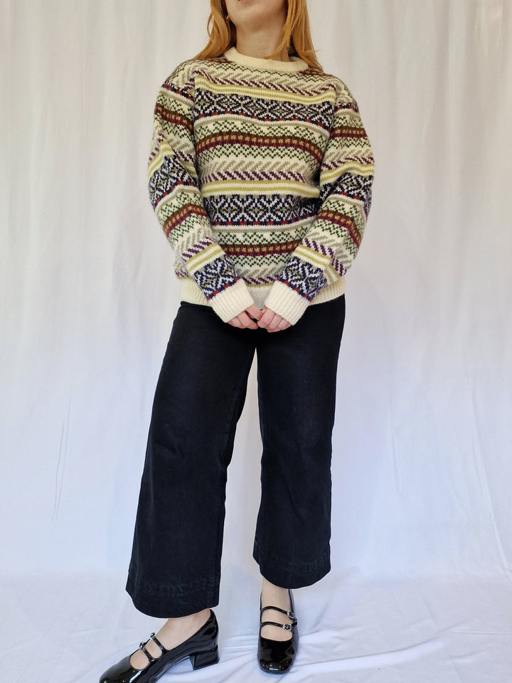 Vintage Crew Neck 100% Wool Norwegian Style Jumper - M