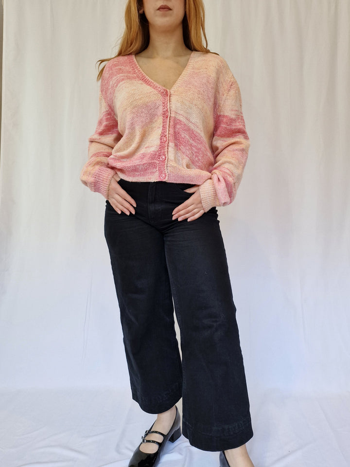 Vintage Handknitted Ombre Pink V-Neck Cardigan - XL/XXL