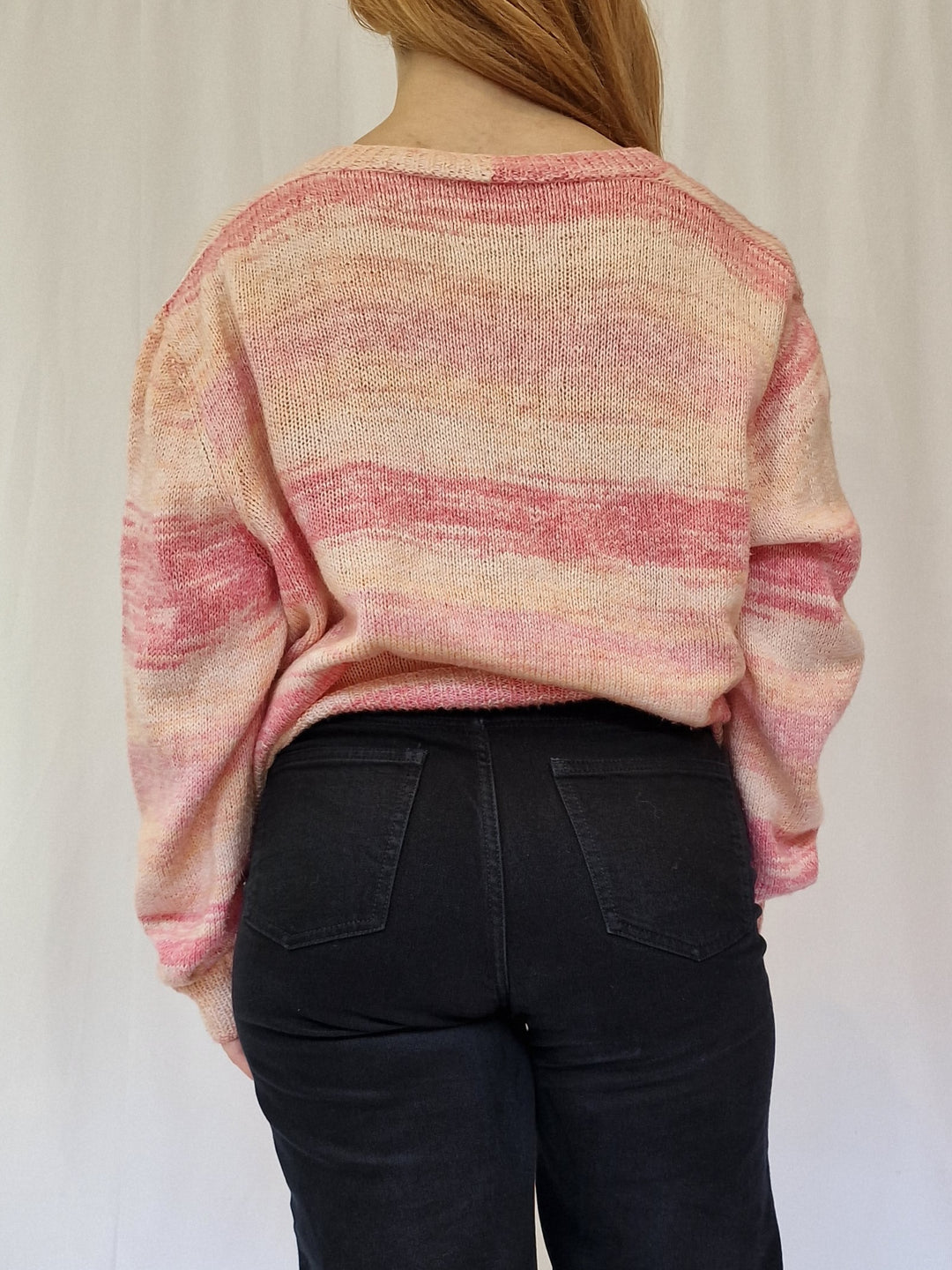 Vintage Handknitted Ombre Pink V-Neck Cardigan - XL/XXL