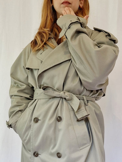 Vintage 80s Light Grey Single Breasted Trench Coat by Dannimac - XL
