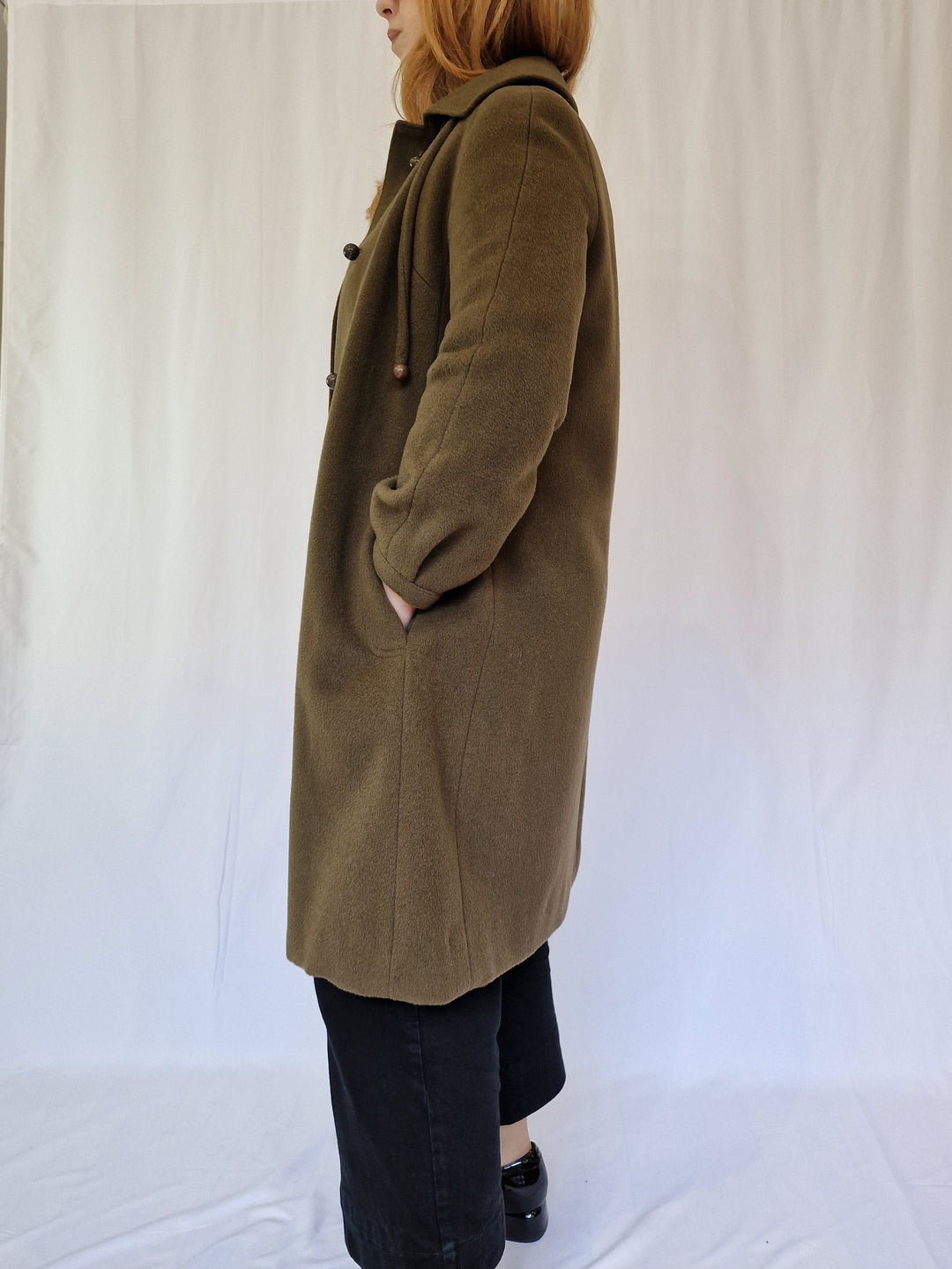 Vintage Olive Green Wool & Cashmere Single Breasted Coat - XS/S